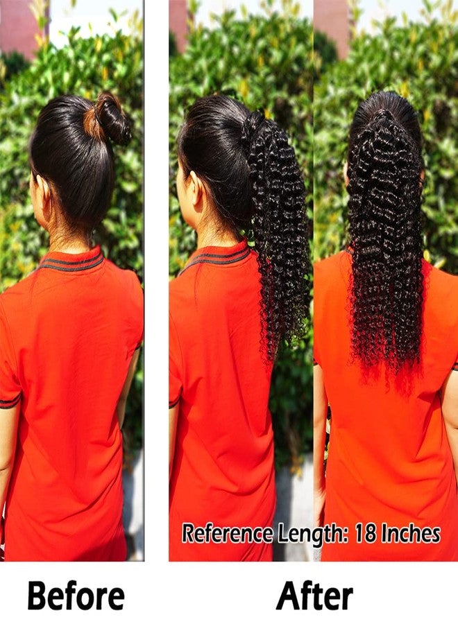 Adette 18 Inch Curly Ponytails Human Hair Drawstring Ponytail Extension Kinky Curly Clip in Pony Tail Hair Extensions Hair Pieces for Black Women Natural Black - Image 5